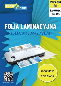 Folia laminacyyjna A4 216 x 303 100 mic.