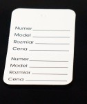 Metki do ubrań  cenowa biała o wymiarach 45 x 73 mm